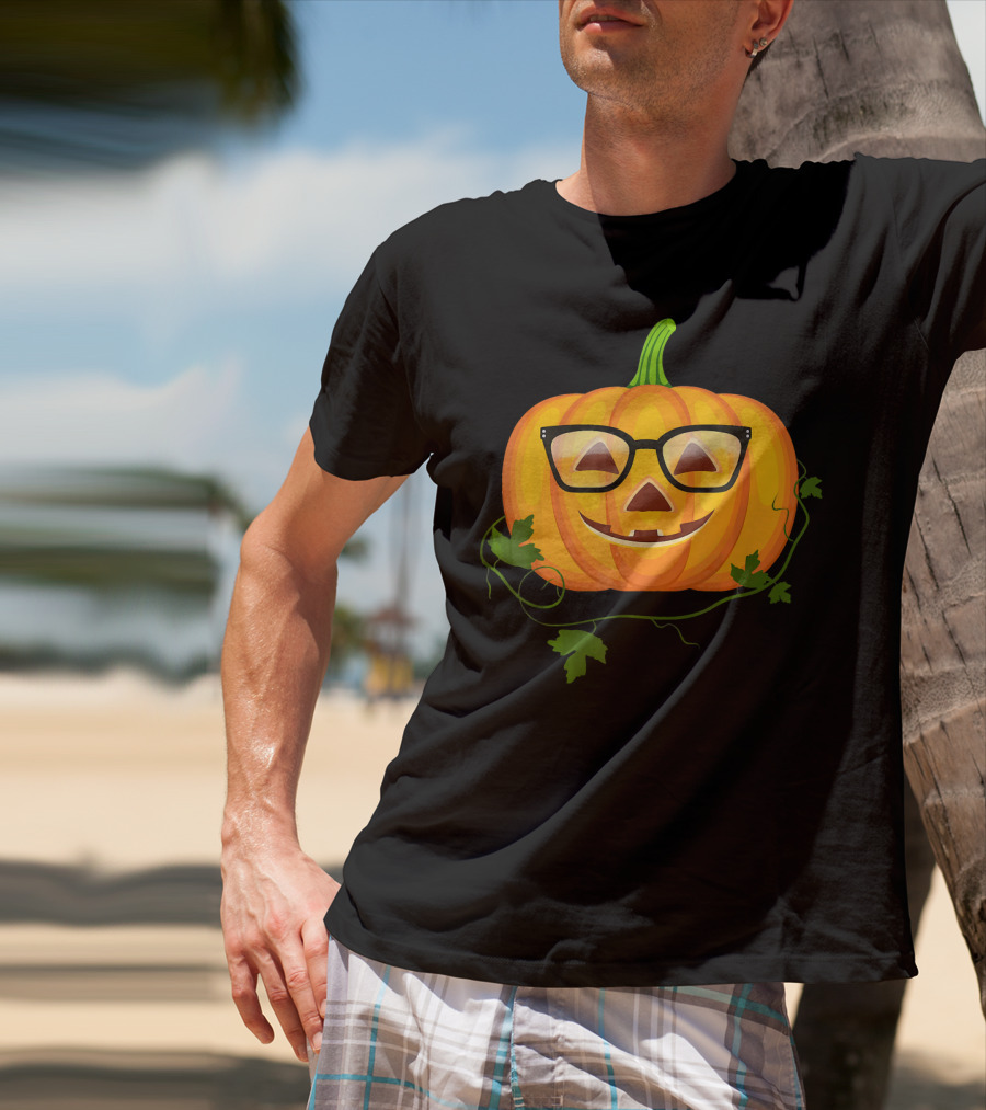 Nerdy Glasses Pumpkin Emoji With Vines T-Shirt