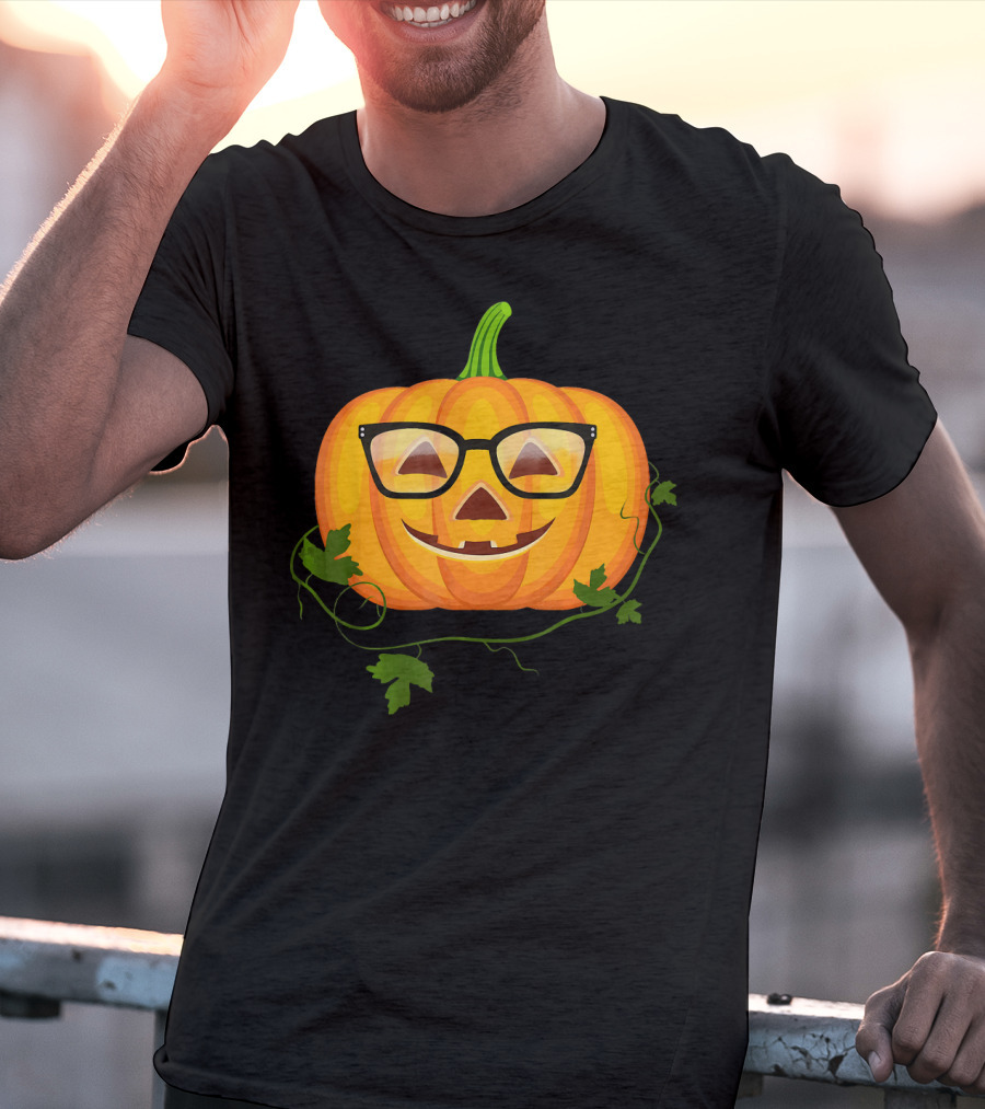 Nerdy Glasses Pumpkin Emoji With Vines T-Shirt