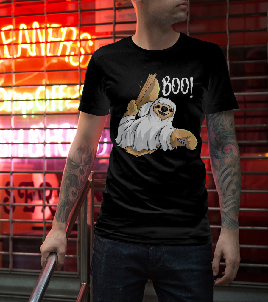 Boo Hanging Sloth Ghost Costume Funny Sloth T-Shirt