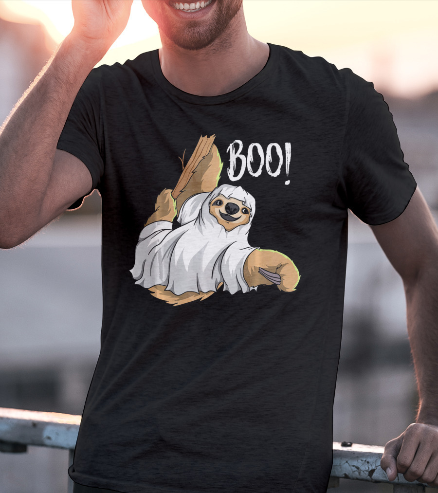 Boo Hanging Sloth Ghost Costume Funny Sloth T-Shirt