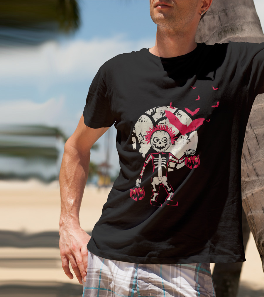 Zombie Skeleton Moon Bats Pumpkin Cool T-Shirt