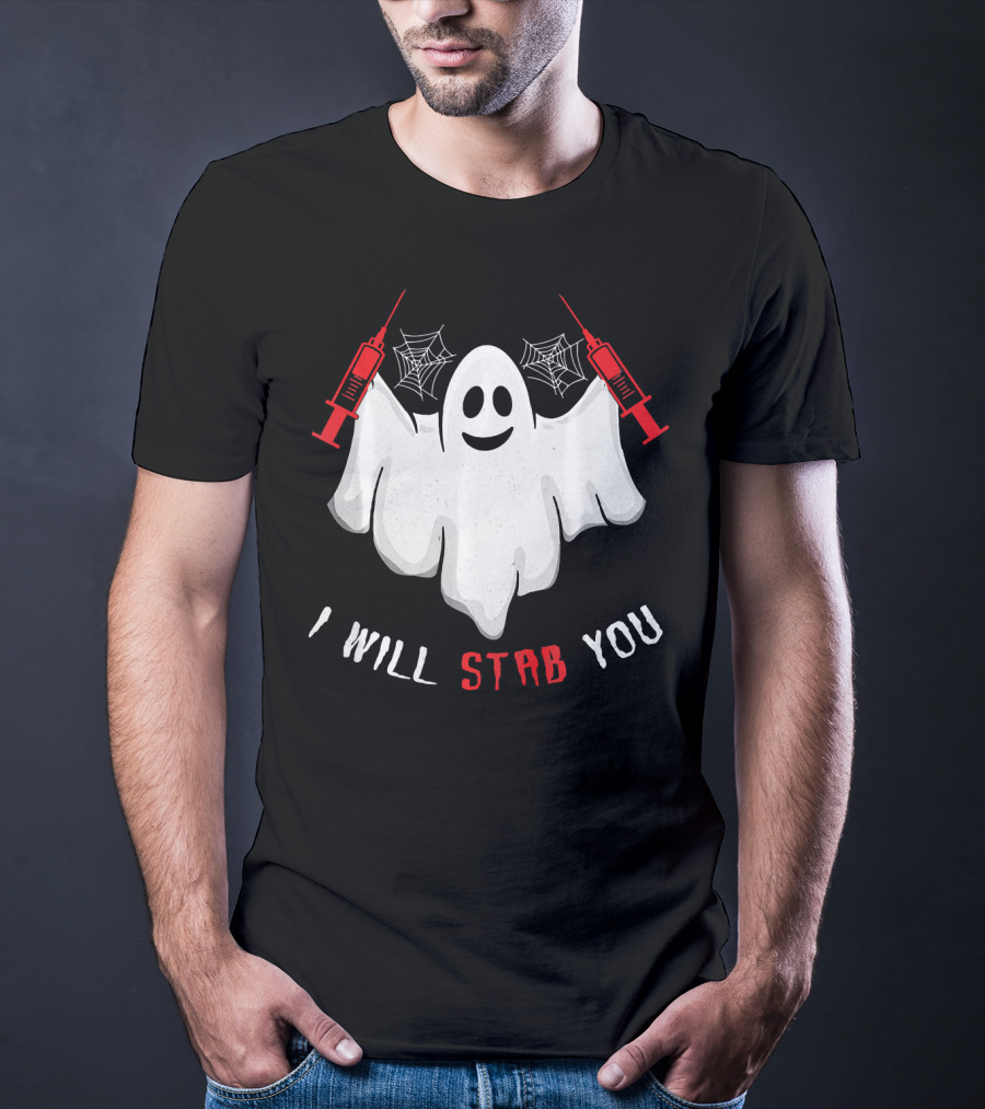 I Will Stab You Ghost Nurse With Syringes And Cobwebs T-Shirt