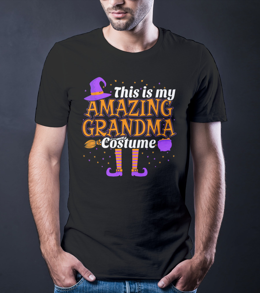 This Is My Amazing Grandma Costume Witch Hat Broom Cauldron Halloween T-Shirt