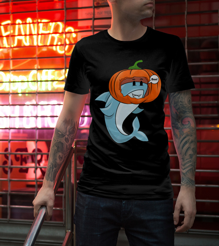Halloween Boo Pumpkin Shark T-Shirt