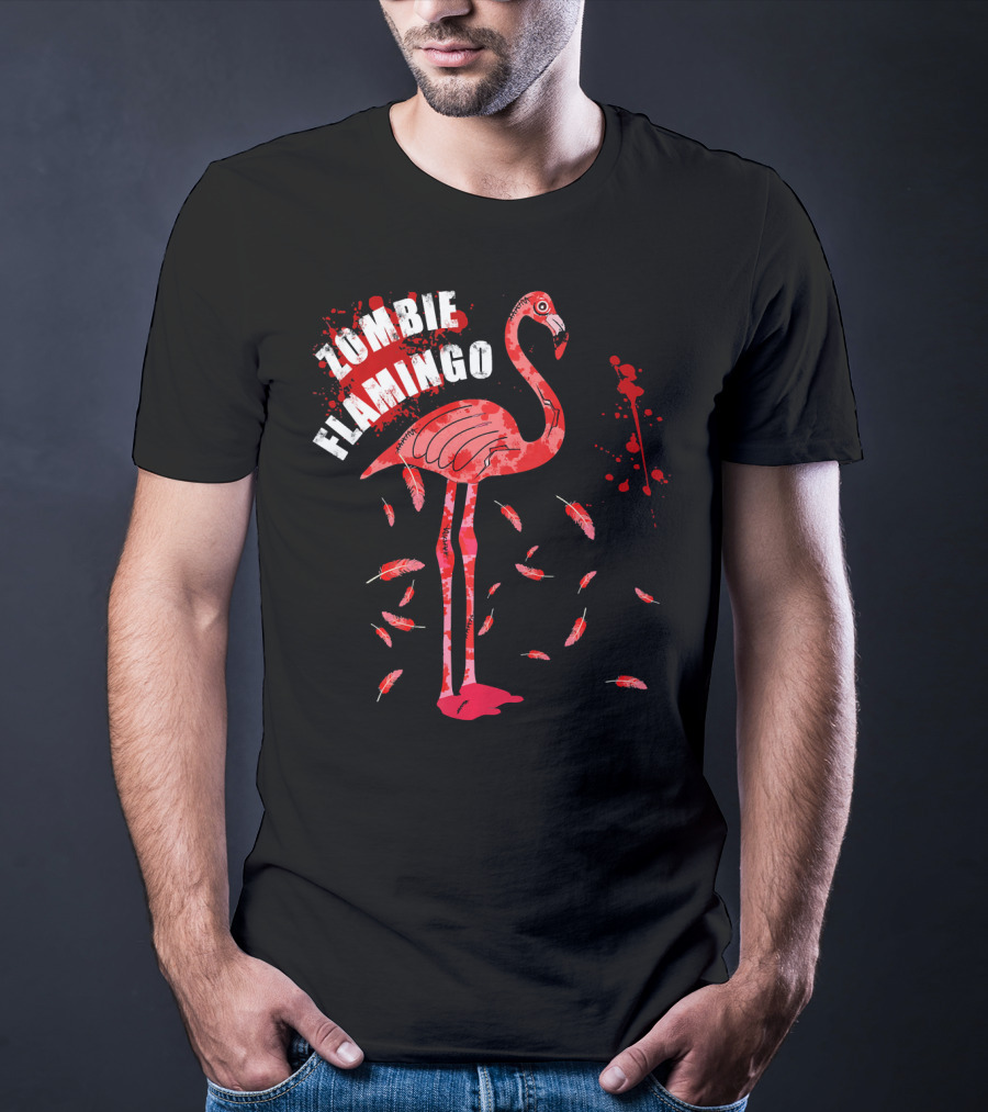 Zombie Flamingo Bird Feathers Splatter T-Shirt