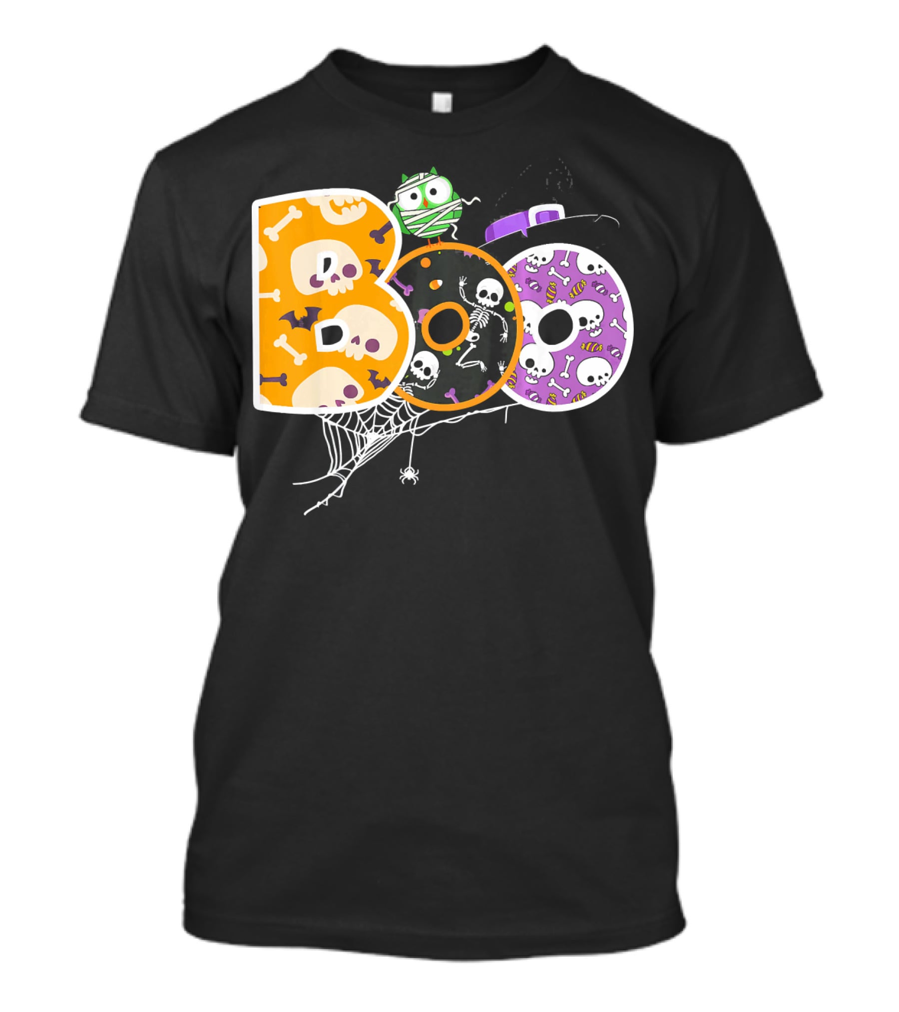 Boo Halloween Skeleton Spider Web Mummy Spooky T-Shirt