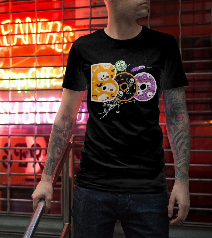 Boo Halloween Skeleton Spider Web Mummy Spooky T-Shirt