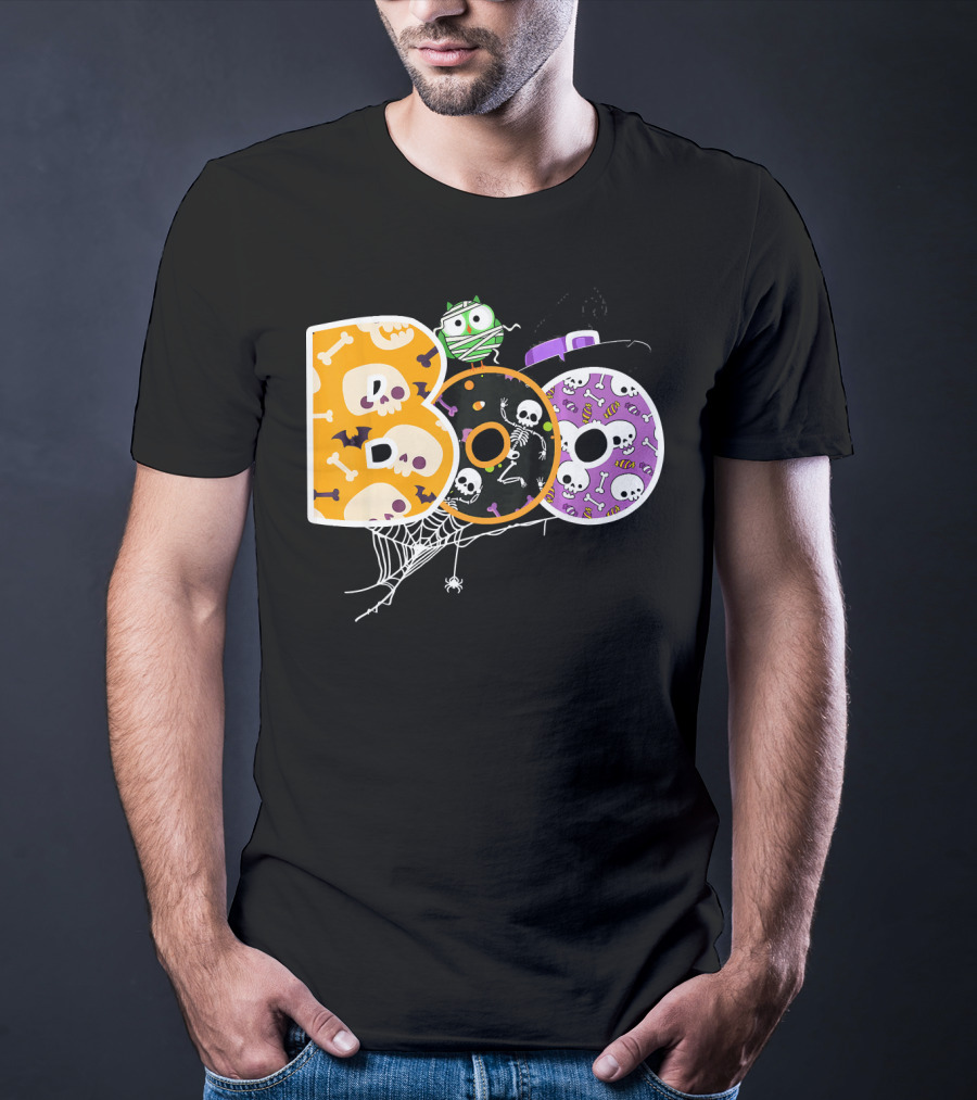 Boo Halloween Skeleton Spider Web Mummy Spooky T-Shirt