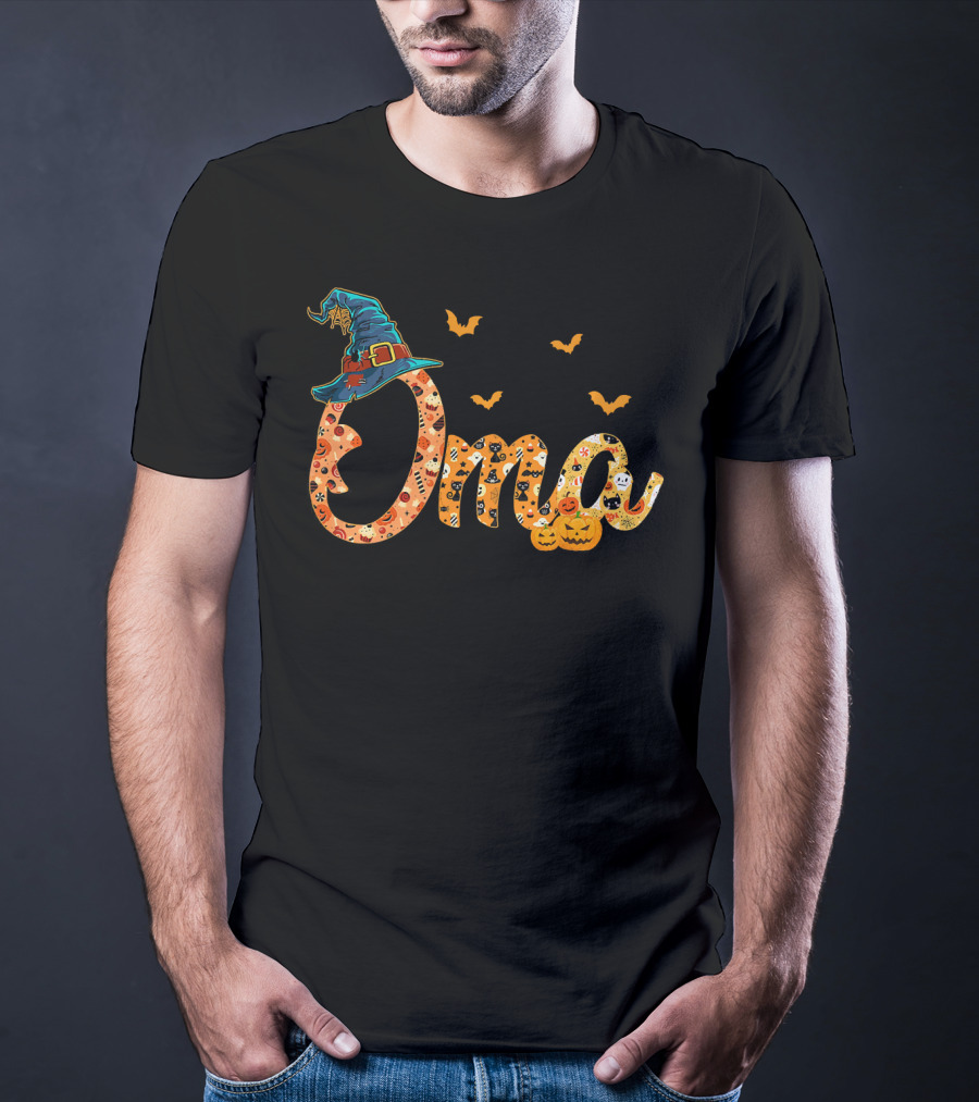 Oma Halloween Witch Hat Bats Pumpkins Costume T-Shirt