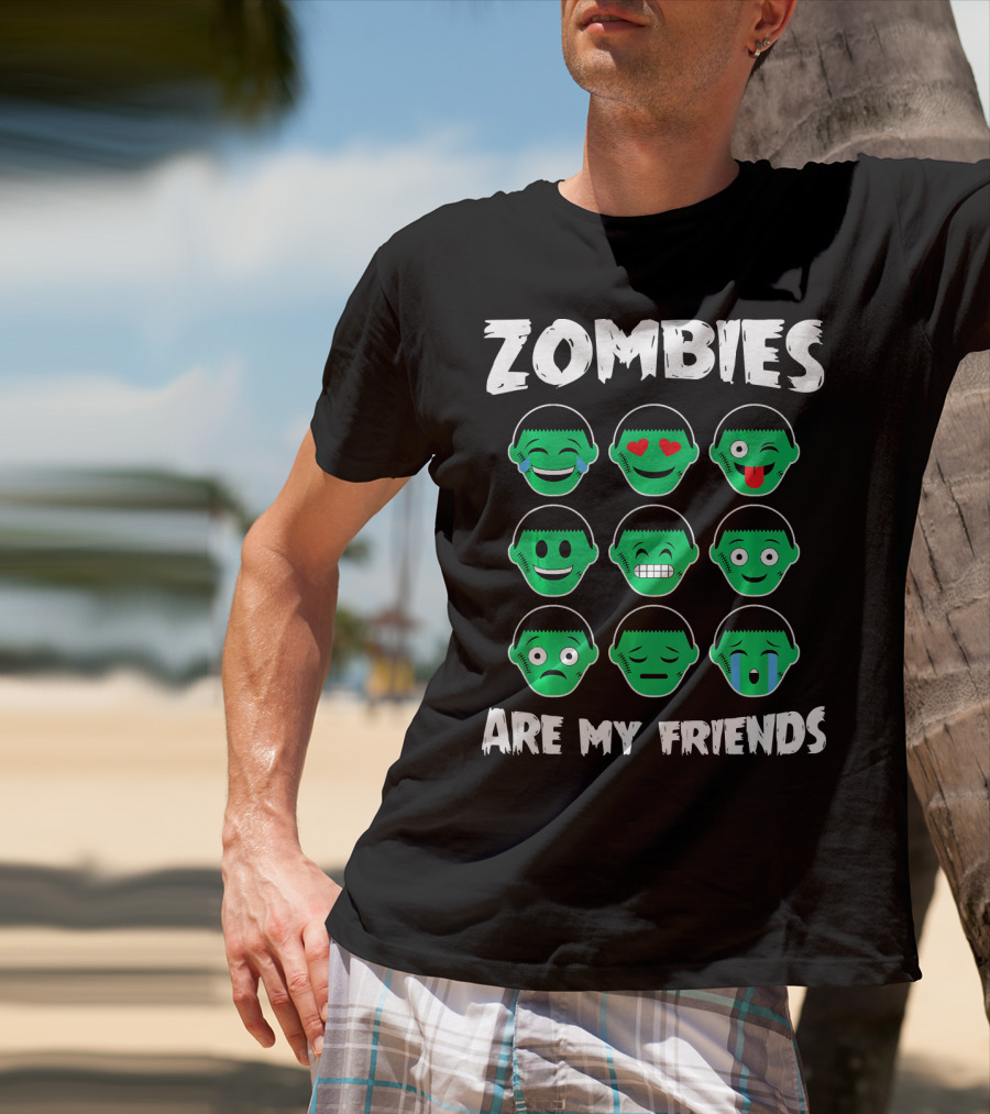 Zombies Are My Friends Funny Zombie Emoji Collection T-Shirt