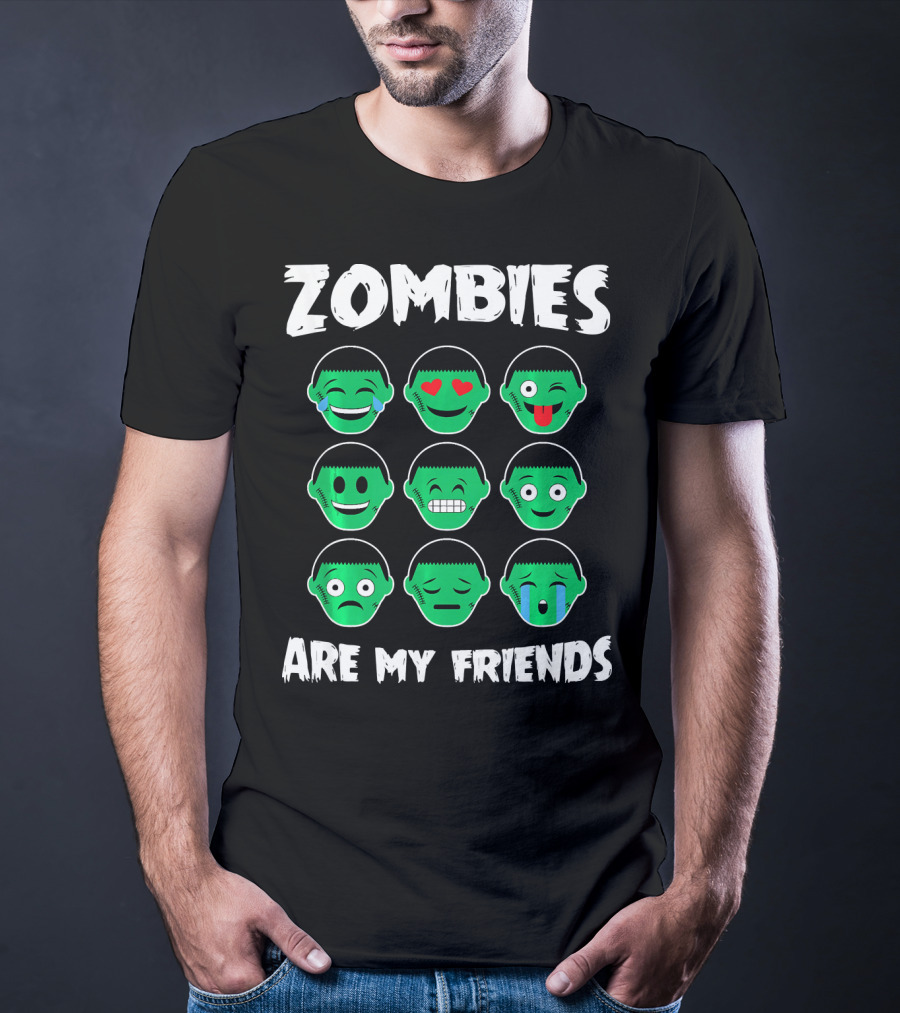 Zombies Are My Friends Funny Zombie Emoji Collection T-Shirt