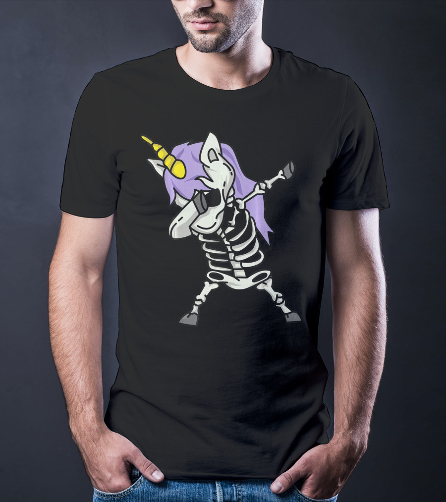 Skeleton Unicorn Dabbing Scary Cool Halloween Co T-Shirt