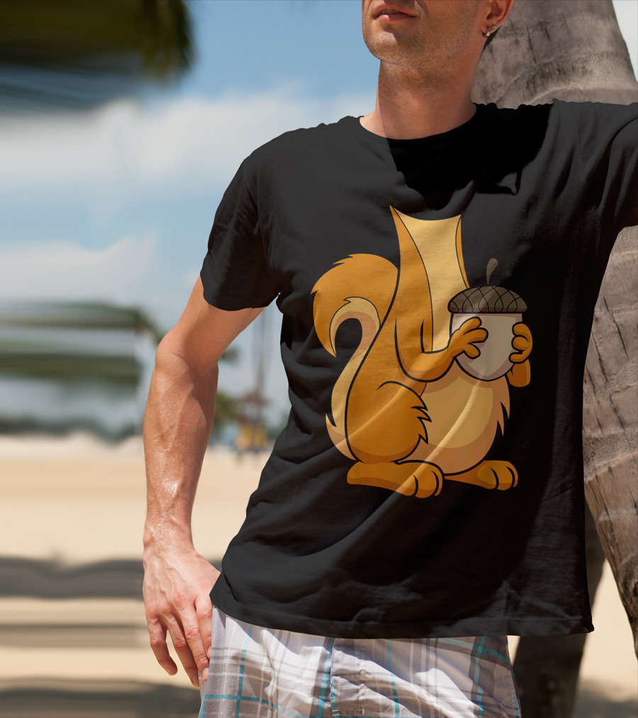 Squirrel Holding Acorn Cartoon T-Shirt