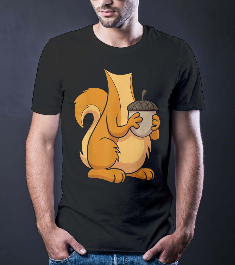 Squirrel Holding Acorn Cartoon T-Shirt