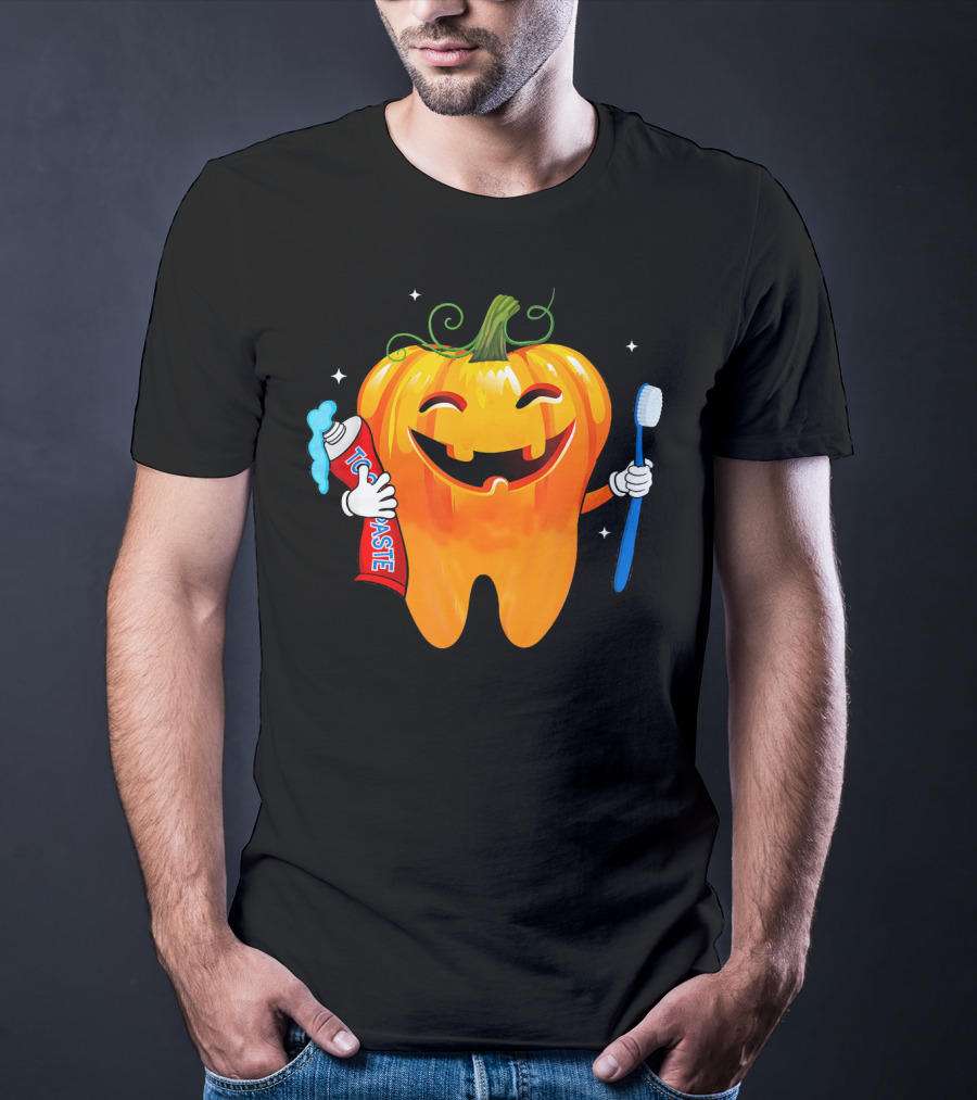 Dental Toothpaste Halloween Pumpkin With Toothbrush T-Shirt