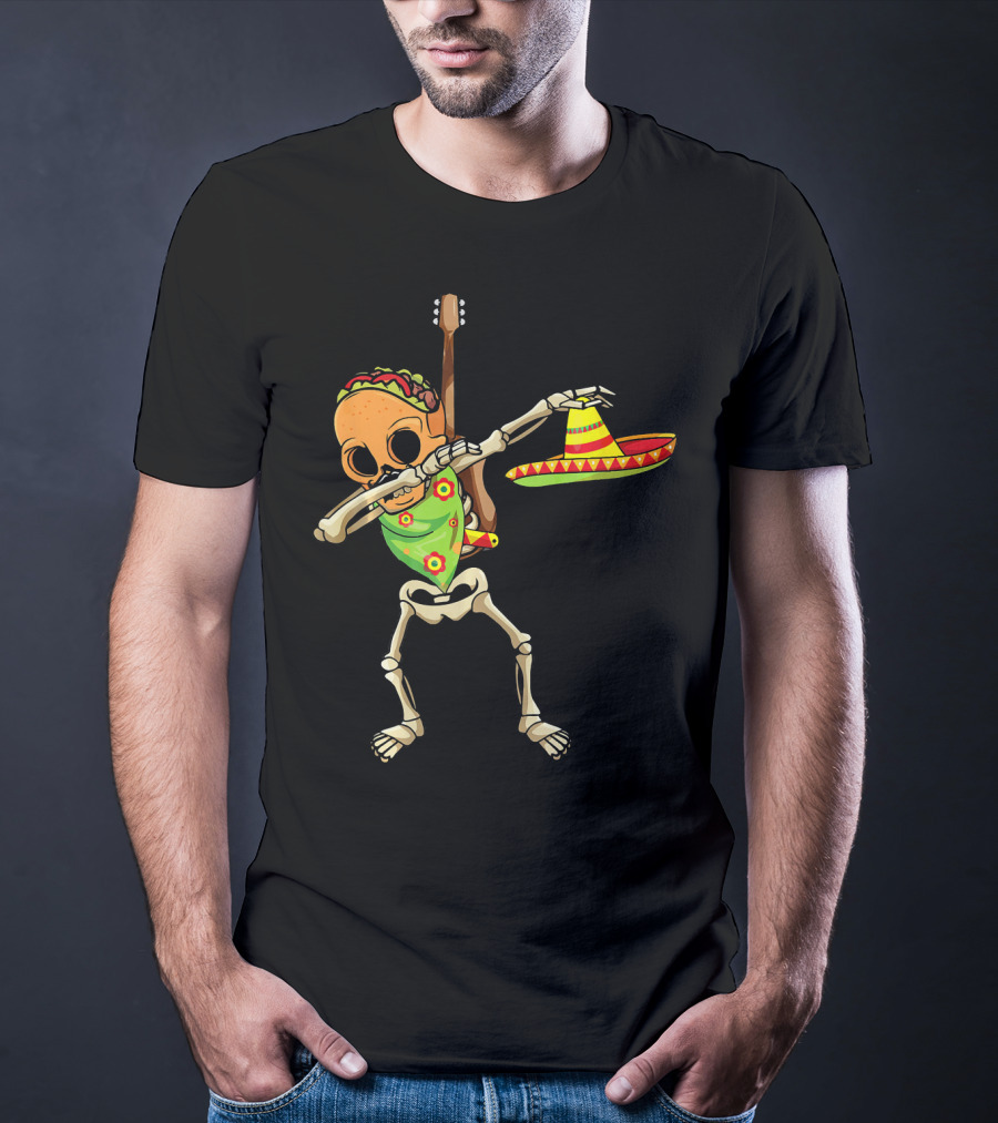 Dabbing Skeleton Taco Halloween Dia De Los Muertos Sombrero T-Shirt