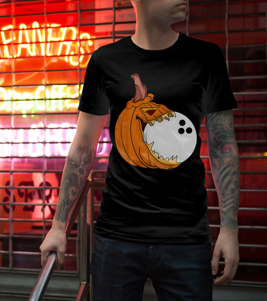 Pumpkin Carving Eating Bowling Ball Halloween Fun T-Shirt