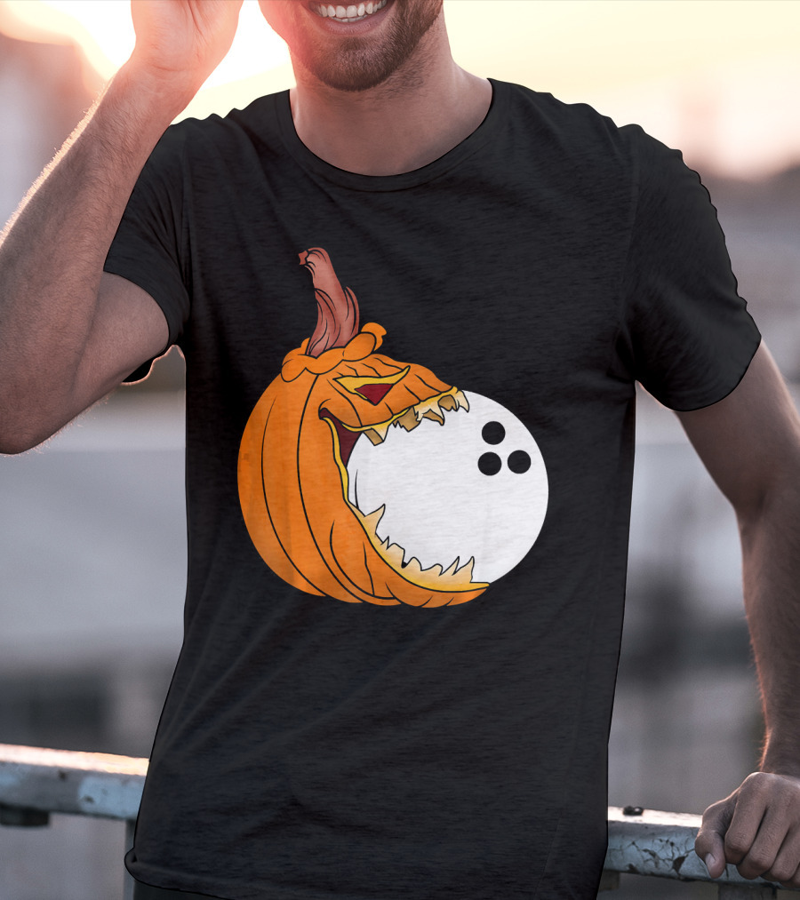 Pumpkin Carving Eating Bowling Ball Halloween Fun T-Shirt