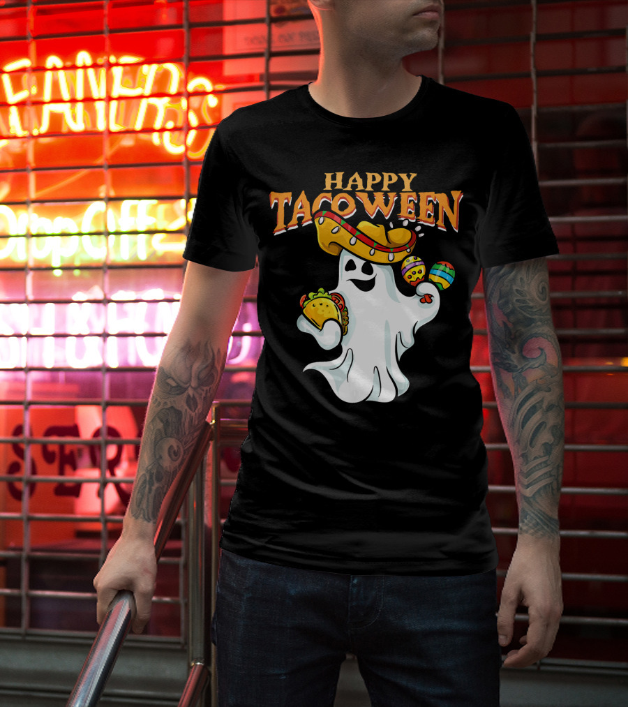 Happy Tacoween Halloween Mexico Mexica Ghost Sombrero Taco Balloon T-Shirt