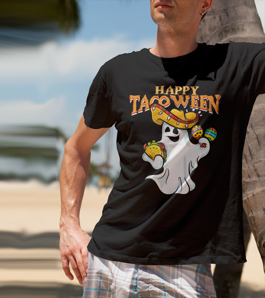 Happy Tacoween Halloween Mexico Mexica Ghost Sombrero Taco Balloon T-Shirt