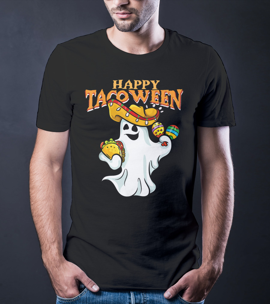 Happy Tacoween Halloween Mexico Mexica Ghost Sombrero Taco Balloon T-Shirt