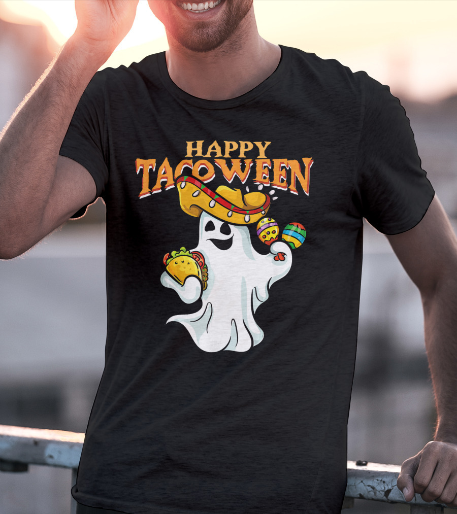Happy Tacoween Halloween Mexico Mexica Ghost Sombrero Taco Balloon T-Shirt
