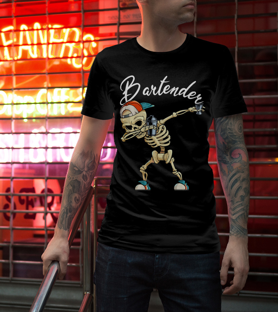 Bartender Skeleton Dab With Shaker And Glass T-Shirt