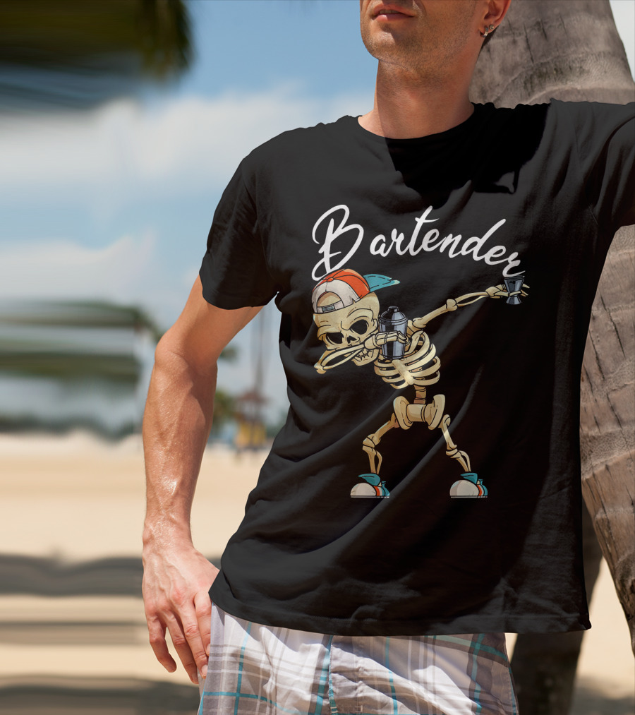 Bartender Skeleton Dab With Shaker And Glass T-Shirt