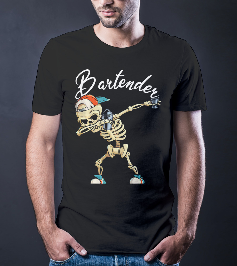 Bartender Skeleton Dab With Shaker And Glass T-Shirt