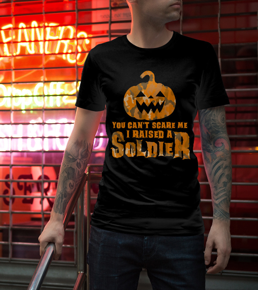You Can't Scare Me I Raised A Soldier Halloween Camo Pumpkin T-Shirt