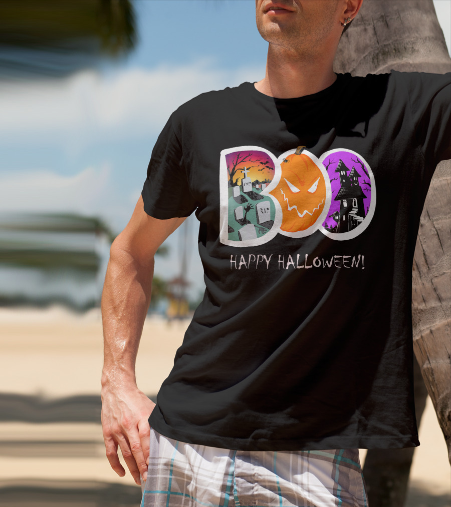 Happy Halloween Boo Trick Or Treat Pumpkin Graveyard Haunted House T-Shirt