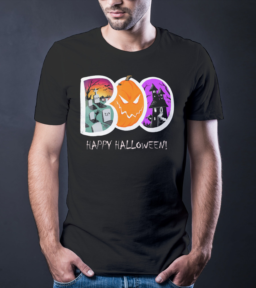 Happy Halloween Boo Trick Or Treat Pumpkin Graveyard Haunted House T-Shirt