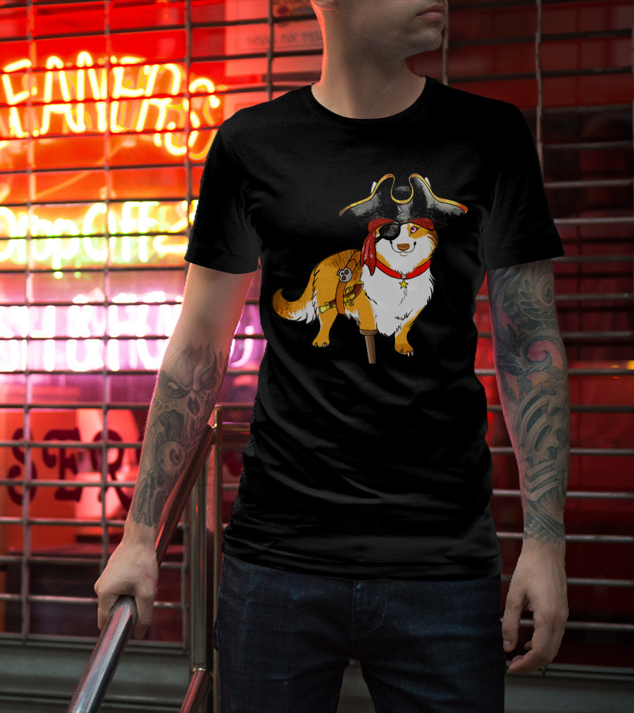 Funny Corgi Pirates With Pegleg And Eyepatch T-Shirt