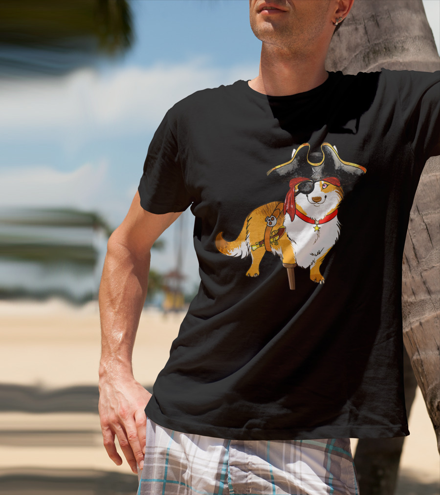 Funny Corgi Pirates With Pegleg And Eyepatch T-Shirt