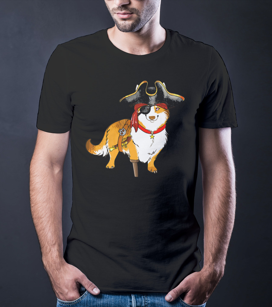 Funny Corgi Pirates With Pegleg And Eyepatch T-Shirt