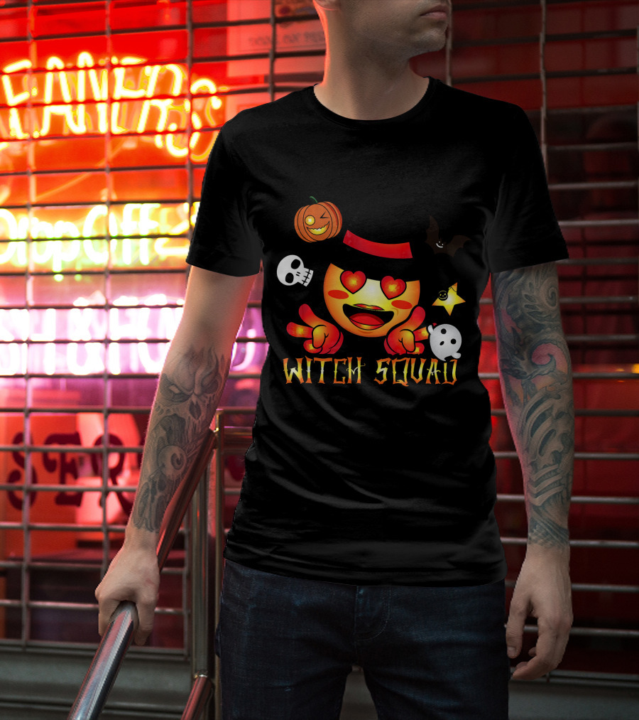 Witch Squad Halloween Emoji Pumpkin Bat Skull Ghost T-Shirt