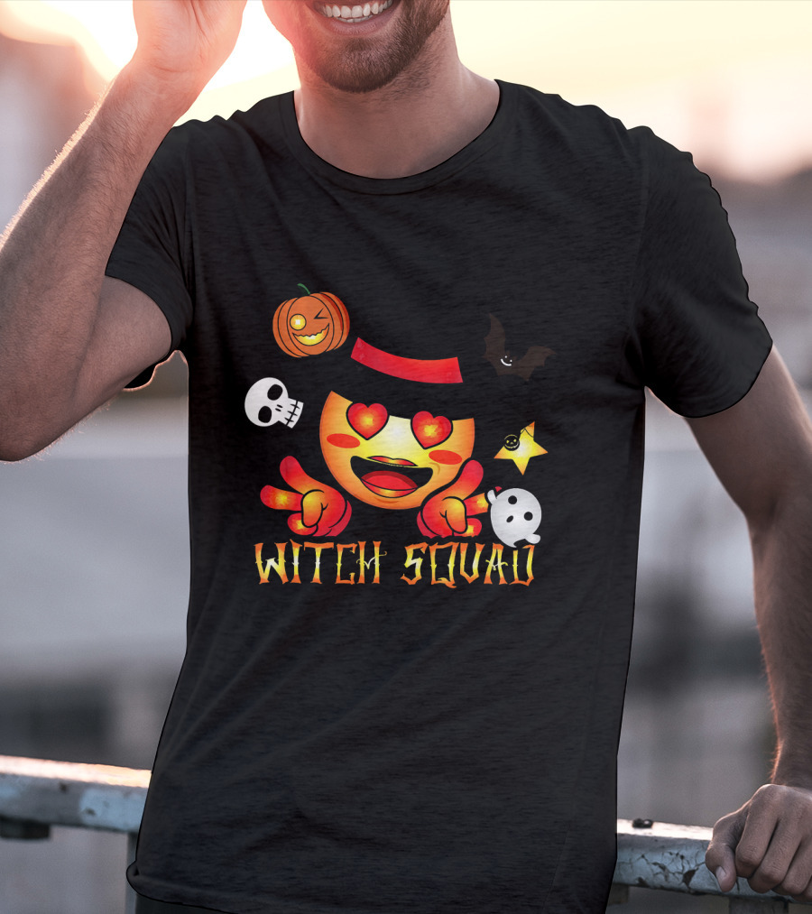 Witch Squad Halloween Emoji Pumpkin Bat Skull Ghost T-Shirt
