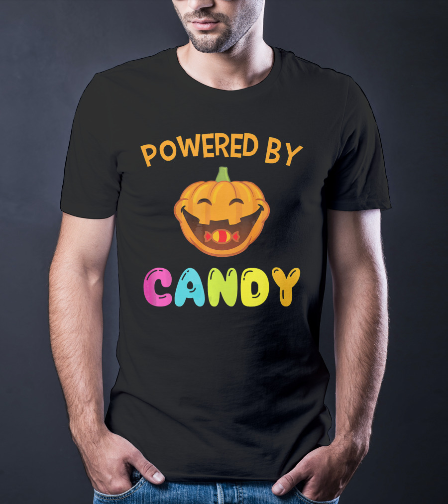 Powered By Candy Halloween Pumpkin Face T-Shirt