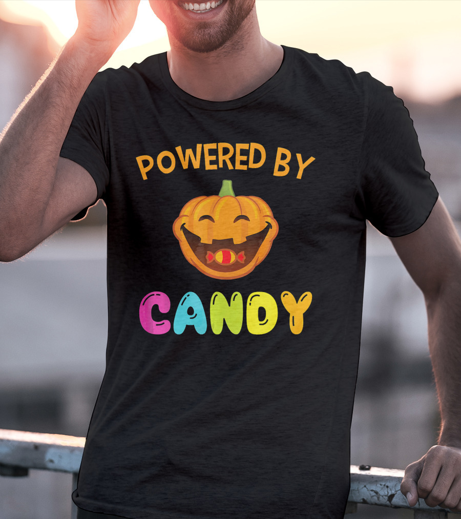 Powered By Candy Halloween Pumpkin Face T-Shirt