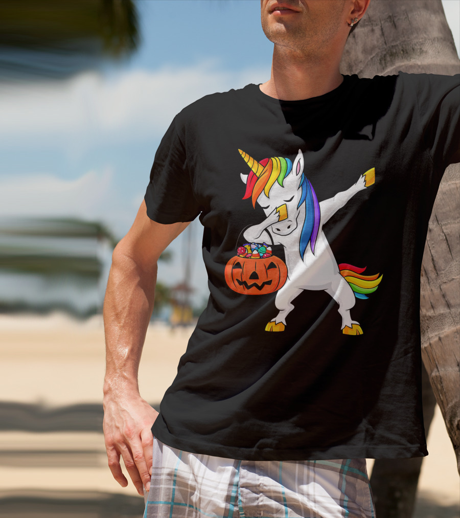 Dabbing Unicorn Halloween Pumpkin Candy Dab Girl T-Shirt
