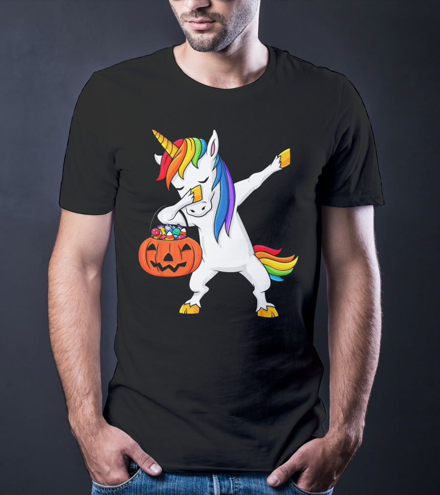 Dabbing Unicorn Halloween Pumpkin Candy Dab Girl T-Shirt