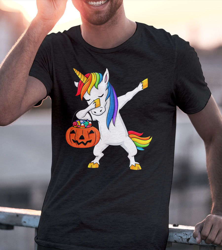 Dabbing Unicorn Halloween Pumpkin Candy Dab Girl T-Shirt
