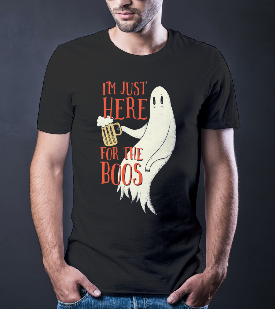 I'm Just Here For The Boos Ghost Holding Beer T-Shirt