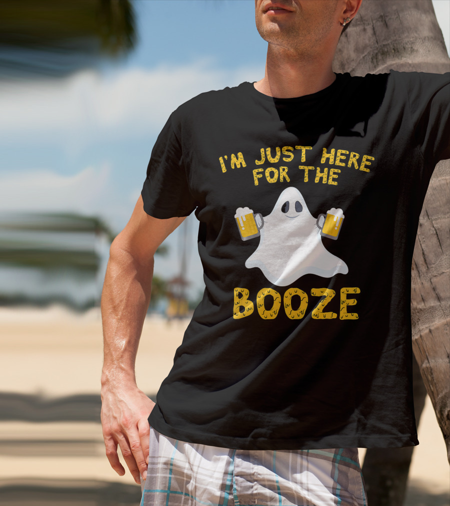 I'm Just Here For The Booze Ghost Holding Beer Mugs T-Shirt