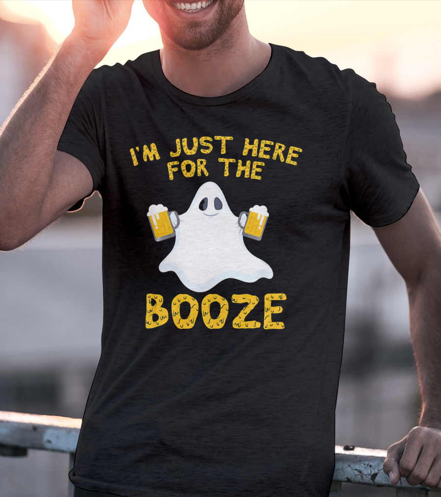 I'm Just Here For The Booze Ghost Holding Beer Mugs T-Shirt