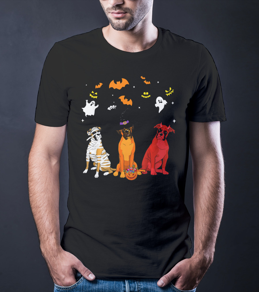 Halloween Boxer Dogs Mummy Witch Ghosts Bats T-Shirt
