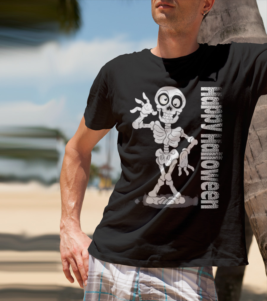 Happy Halloween Funny Scary Skeleton Cel T-Shirt