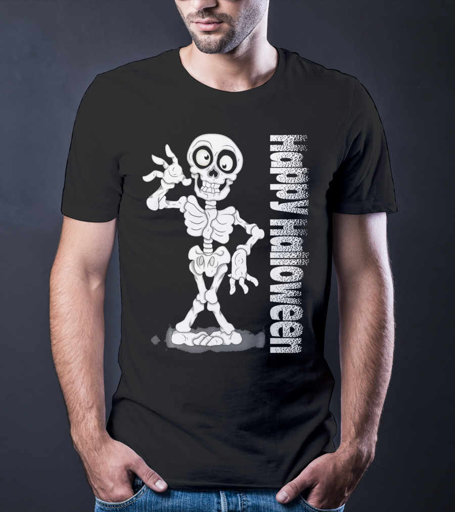Happy Halloween Funny Scary Skeleton Cel T-Shirt