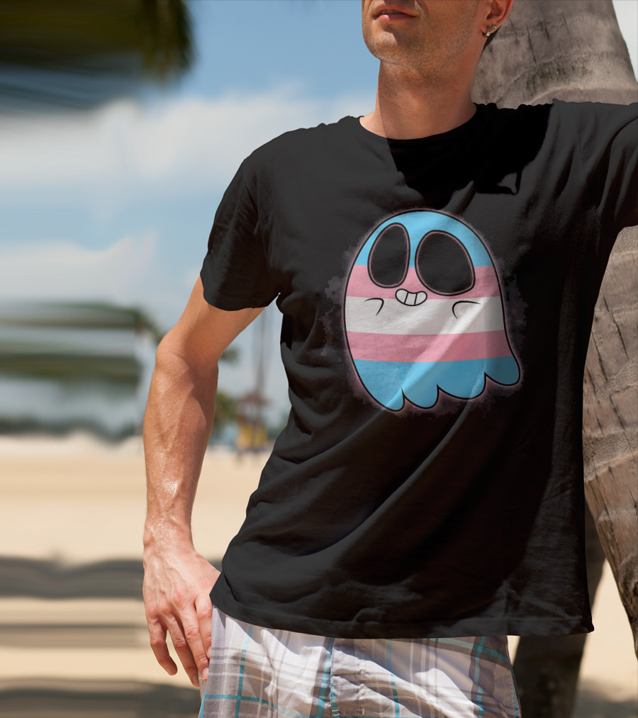 Cute Smiling Rainbow Transgender Ghost Pac-Man T-Shirt