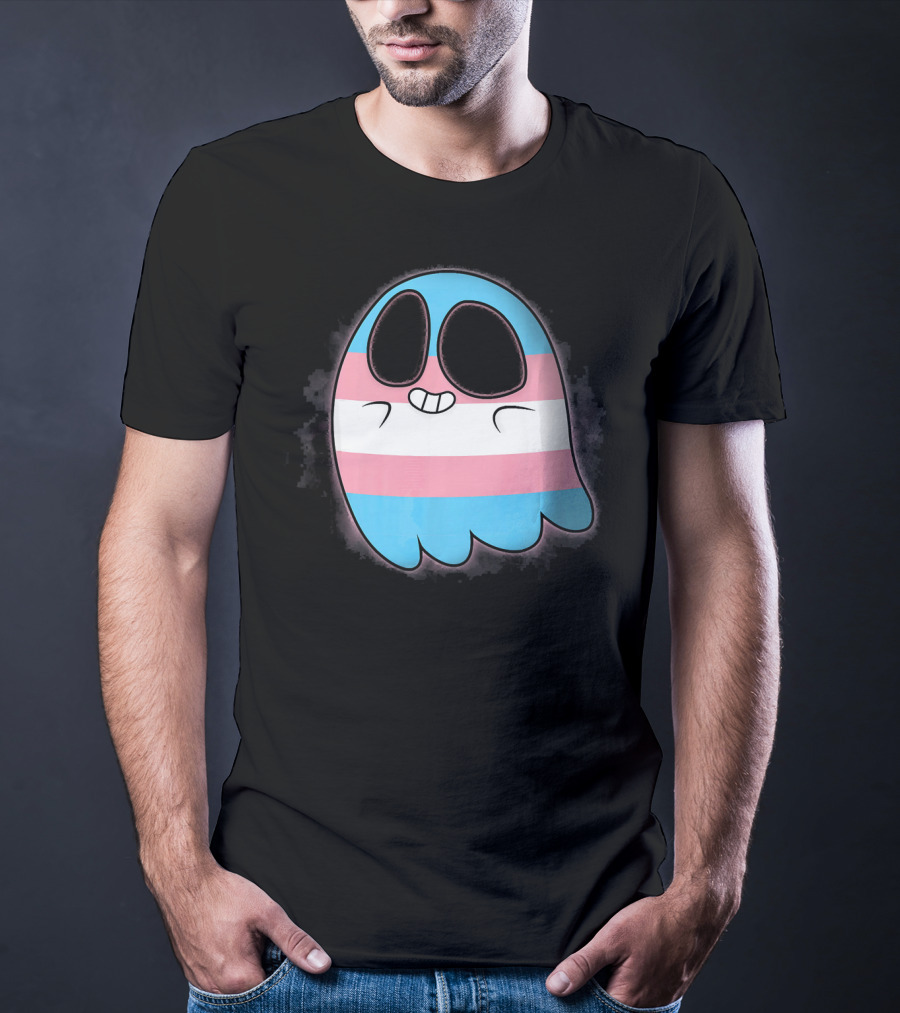 Cute Smiling Rainbow Transgender Ghost Pac-Man T-Shirt